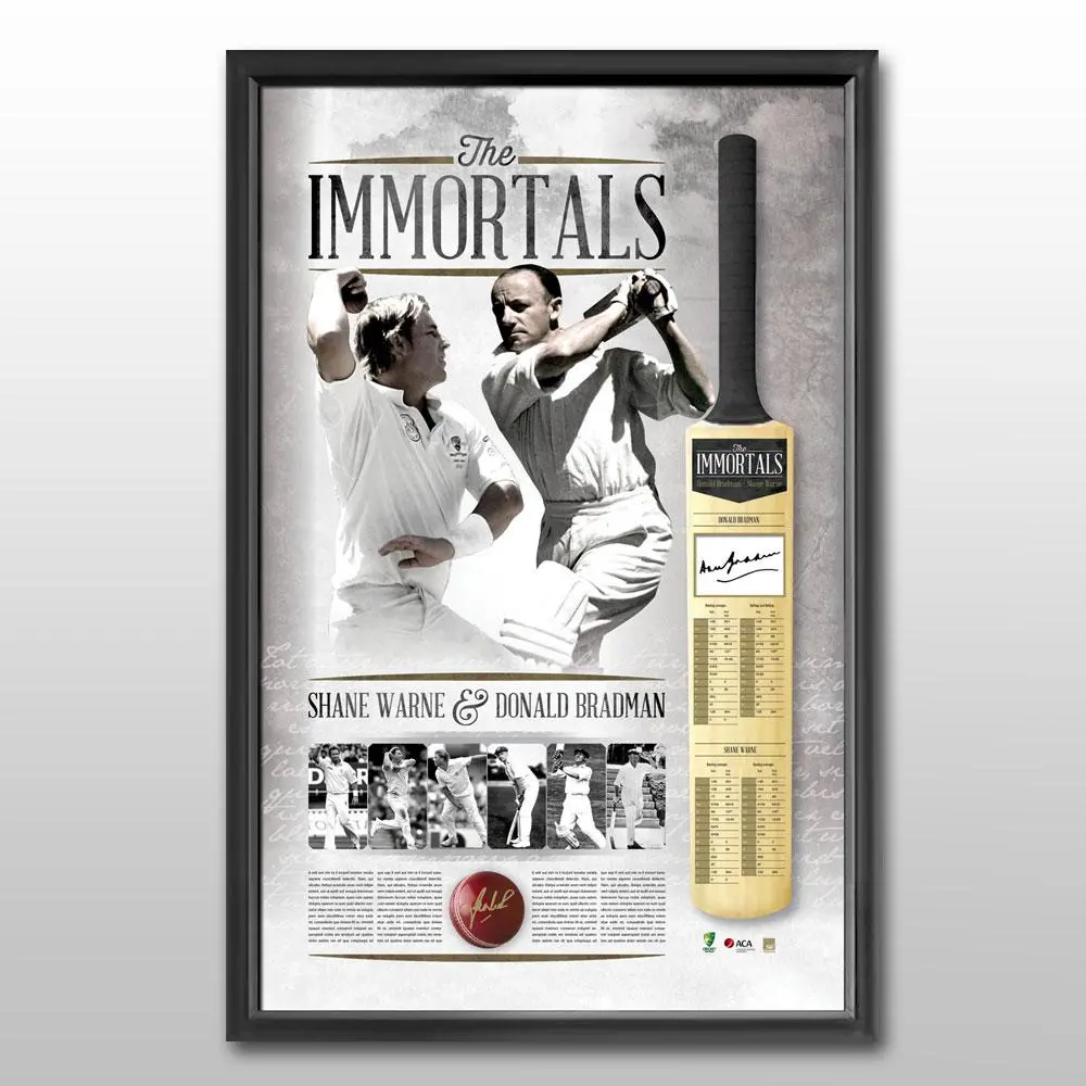 “The Immortals” – Shane Warne & Sir Donald Bradman Signed & Framed Bat/Ball Display | Limited Edition