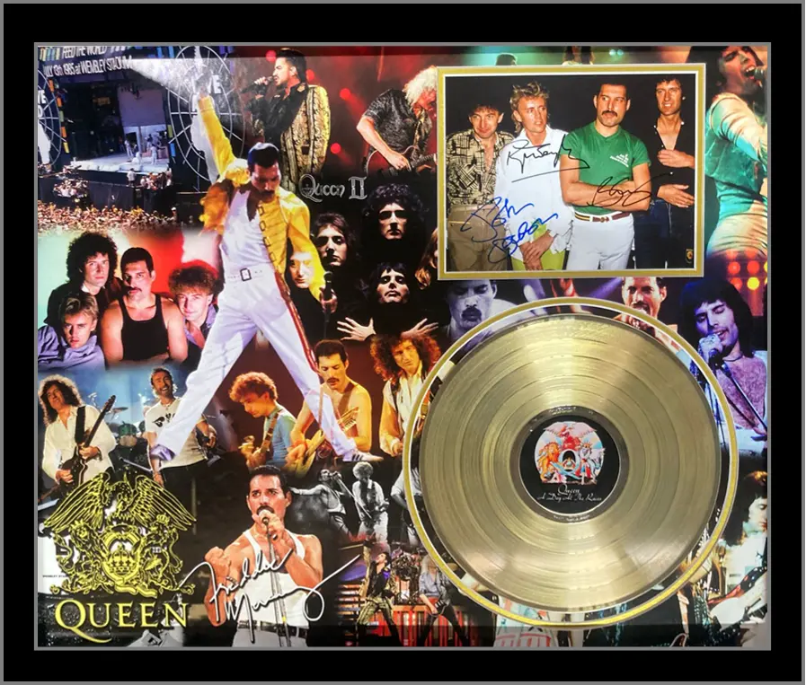 [MEM00106] QUEEN Signed & Framed Limited Edition Gold Disc Display