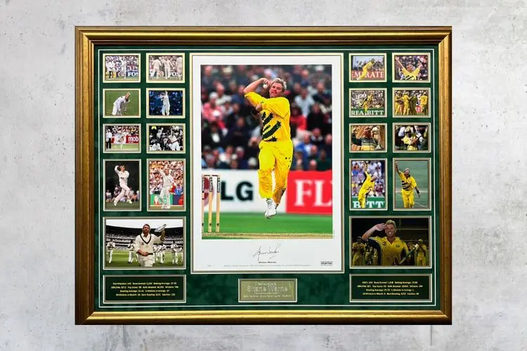 [MEM00138] Shane Warne Signed Framed Cricket Montage