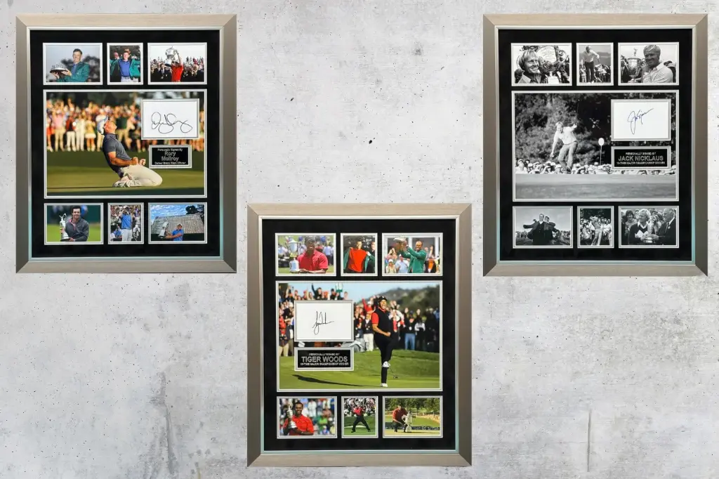 [MEM00175] Grand Slam Golf Winner Hand Signed Frame - Rory McIlroy, Tiger Woods or Jack Nicklaus
